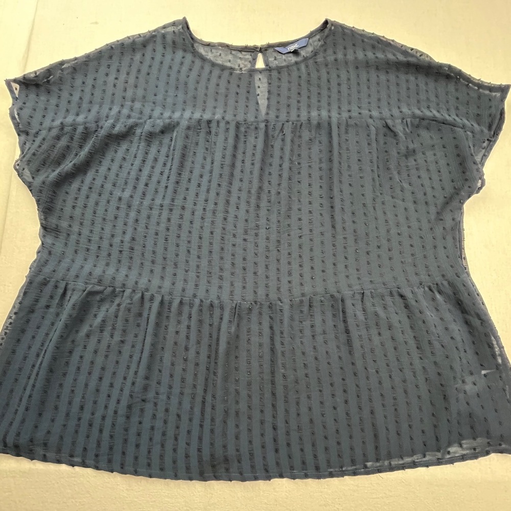 Next Womens Navy Blue Swiss Dot Peplum Blouse Short Sleeve Keyhole Top Size 16